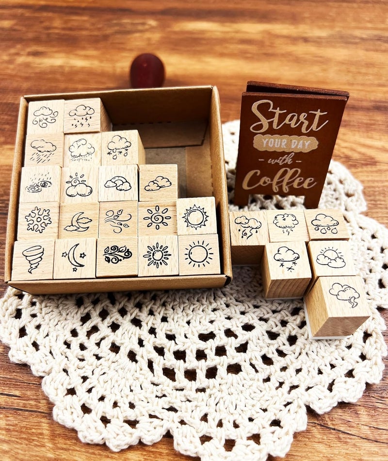 ZMLSED 25pcs Weather Wooden Rubber Stamps Kit, Cute Small Weather Theme Stamps for Decorative Diary Planner DIY Craft Scrapbook Card Making Letters Journal - Image 4